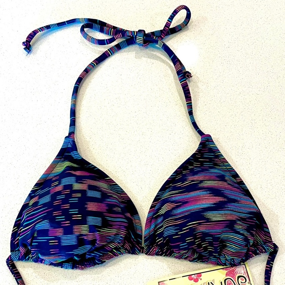 Surfside Bright Neon Stripe Tie Bikini Top NWT